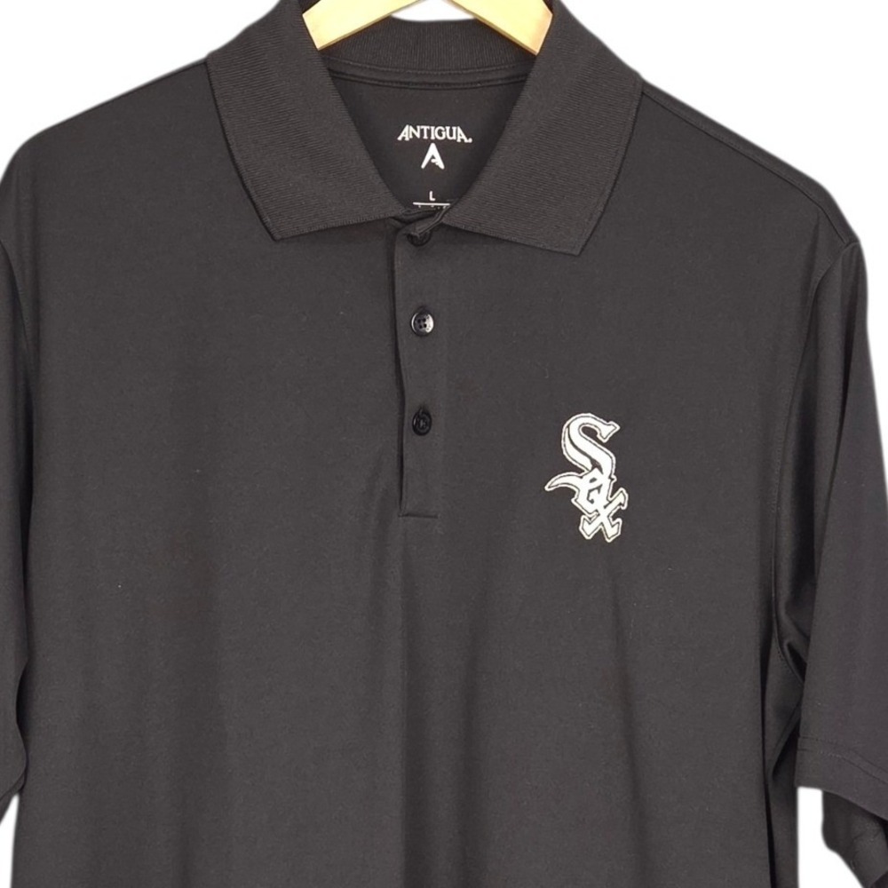 Chicago White Sox Polo Mens Large Black Antigua MLB Short Sleeve Shirt Casual